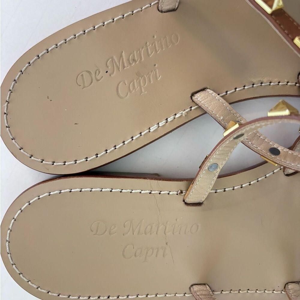 Studded Strappy Tan Leather Sandals Made in Italy Size 39 - Picture 3 of 9